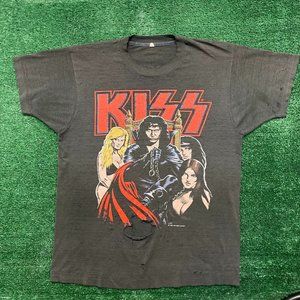 Vintage 80s KISS Gene Simmons Dirty Job T-Shirt Single Stitch Paper Thin Faded